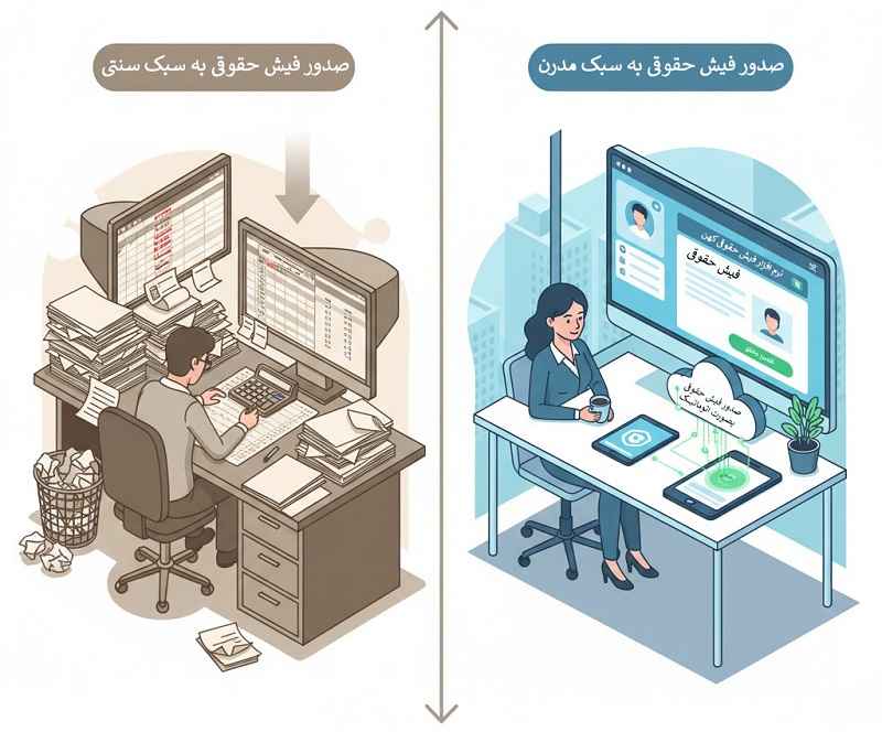 مقایسه روش‌های سنتی و مدرن صدور فیش حقوقی