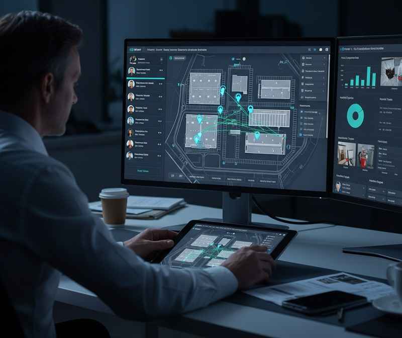 داشبورد مدیریتی نرمافزار حراست و انتظامات با نمایش نقشه و وضعیت لحظهای نگهبانان