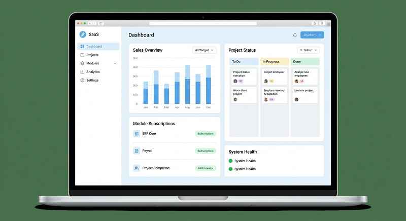 داشبورد یک نرمافزار مدرن مبتنی بر مدل SaaS