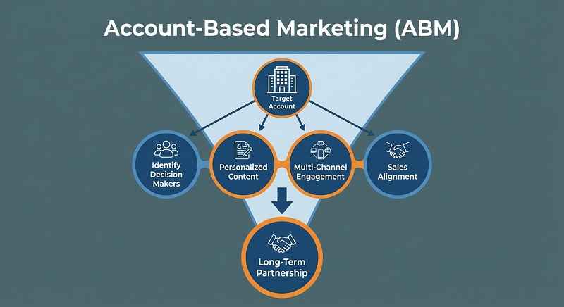 نمودار اینفوگرافیک بازاریابی مبتنی بر حساب (ABM).